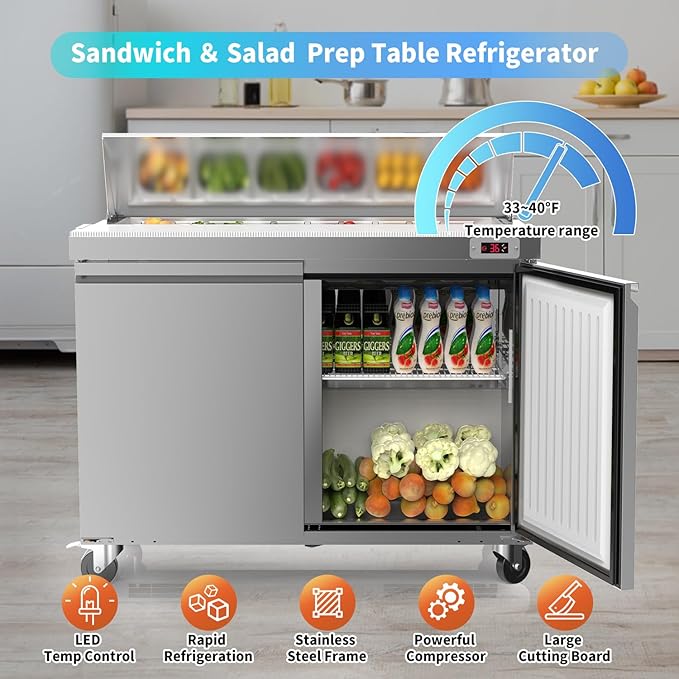 Adjustable Temperature Sandwich Prep Table Fridge