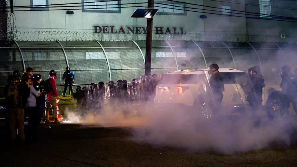 Gov. Sherrill blames ICE for violent clash between rioters and state police
